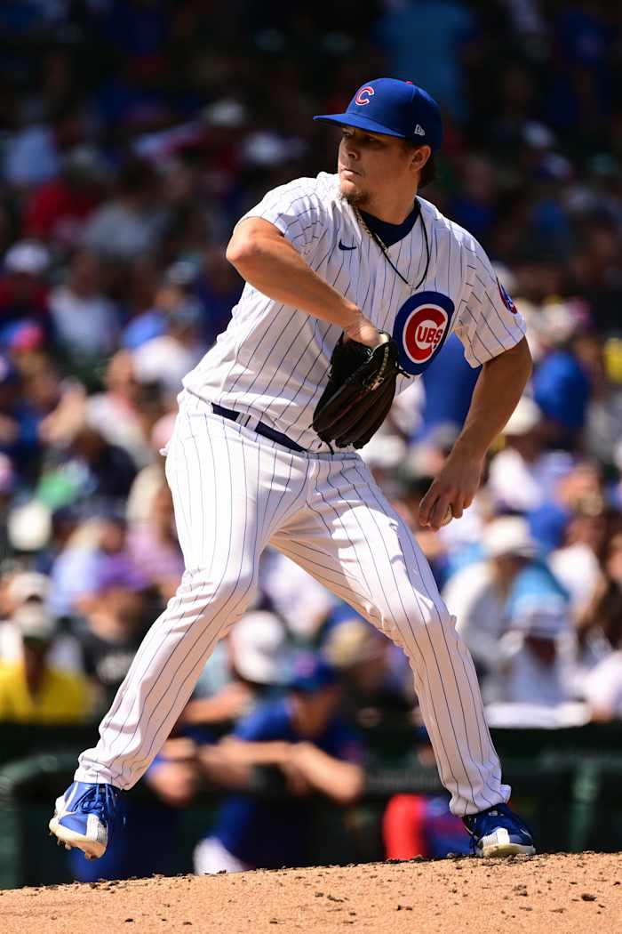 Chicago Cubs starter Justin Steele pitching against the Milwaukee Brewers last week.